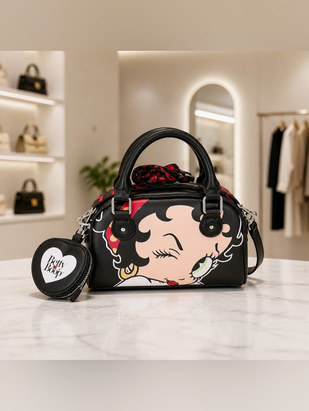 Betty Boop Black Satchel Crossbody Bag with Heart Coin Purse